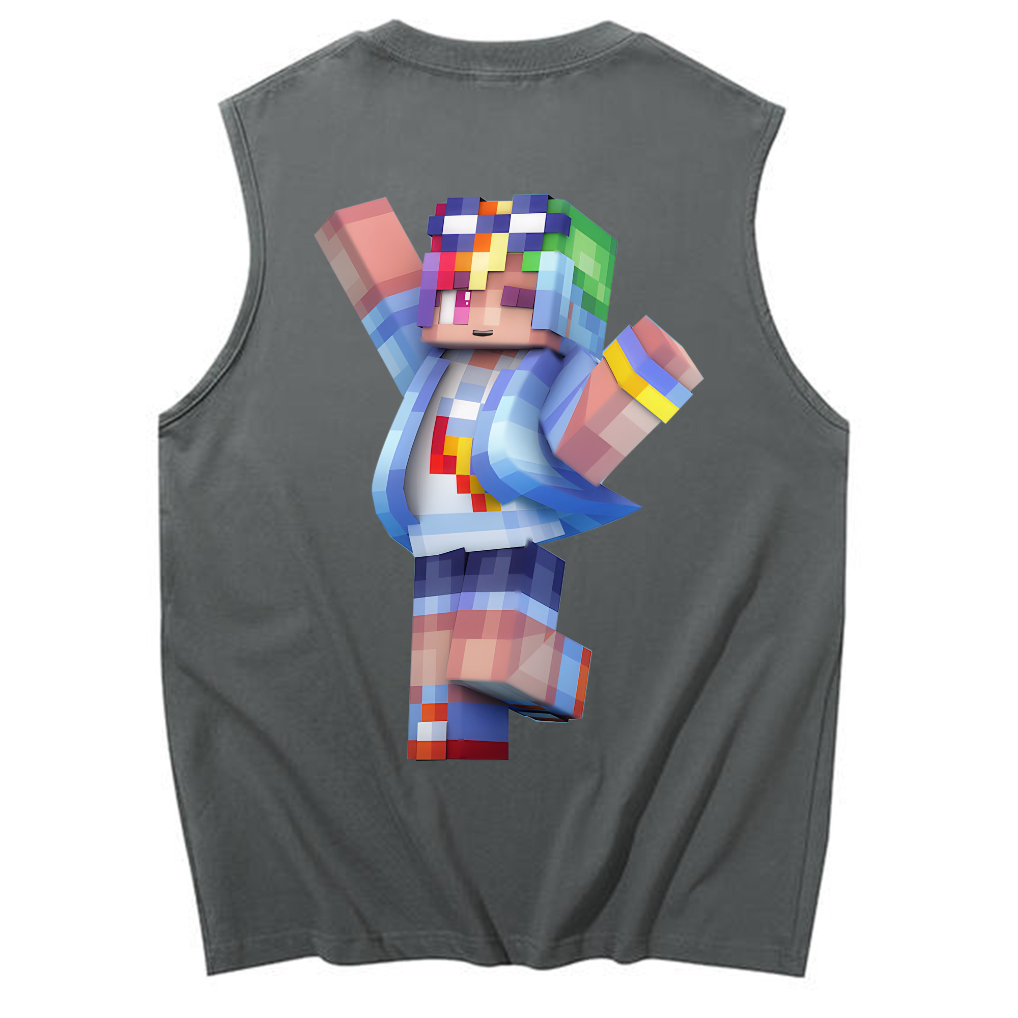（画像用） マインクラフト ブロックの世界 Minecraft MC Block world コットン100％タンクトップ（背面プリント）